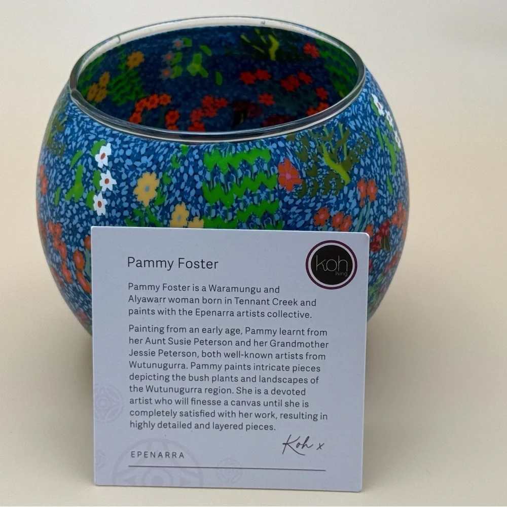 Tea Light candle holder Australian Aboriginal vibrant boho design NIB
